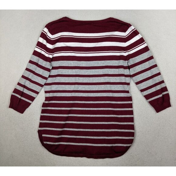 LETY & ME - WOMEN'S RED & GRAY STRIPED 3/4 SLEEVE PULLOVER SWEATER - SIZE L - Picture 7 of 7